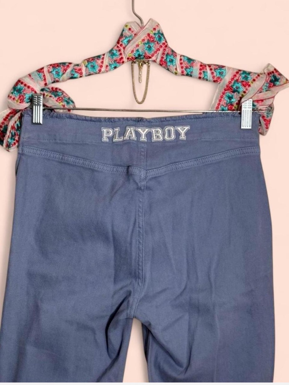 PLAYBOY Light Slate Blue Flare Low Rise Jeans with Front Ruching Detail 28